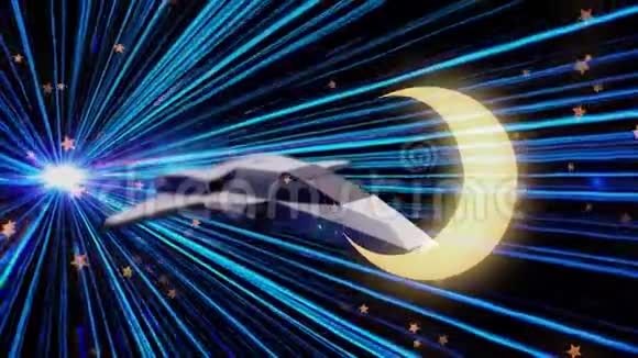 未来派隧道蓝色霓虹灯和太空船跳跃动画在灰色的时空跳跃视频的预览图