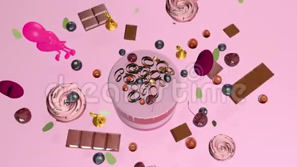 生日蛋糕和生日礼物3D绘制视频的预览图