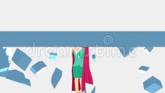 超级英雄女商人打破了墙商业理念自由与挑战克服循环动画的平面风格视频的预览图