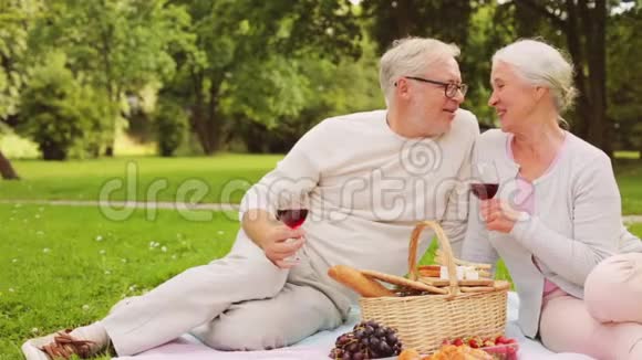 快乐的老两口在夏日公园野餐视频的预览图