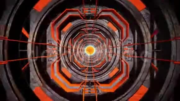 3D橙色科幻金属隧道循环运动背景视频的预览图