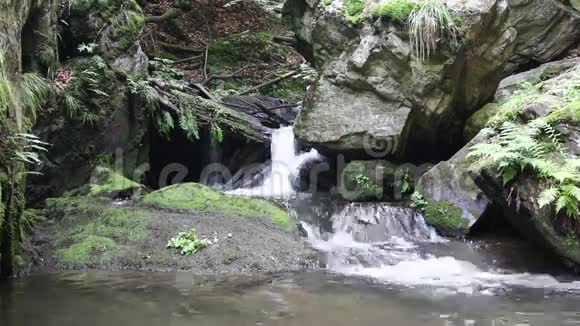 瀑布流过岩石的水视频的预览图