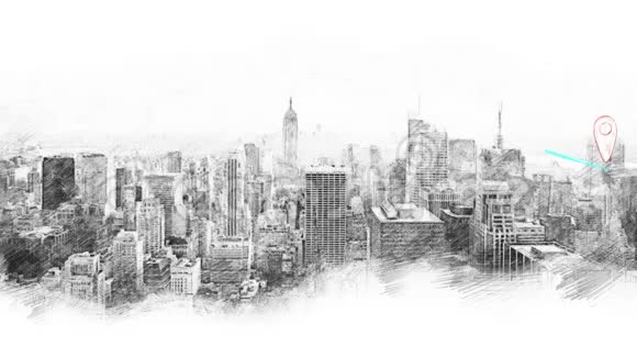 素描风格的城市景观和网络连接视频的预览图