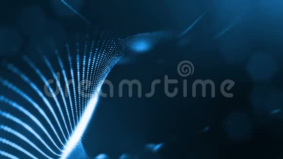 具有景深的虚拟空间带粒子的循环全息背景形成线面网格蓝色的6视频的预览图