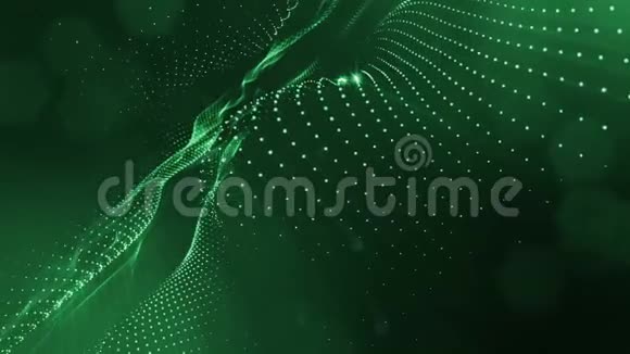 具有景深的虚拟空间带粒子的循环全息背景形成线面网格绿色的绿色2视频的预览图