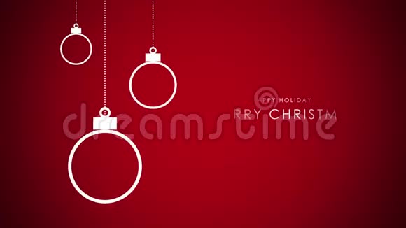 动画特写圣诞快乐文字红色背景的白球视频的预览图