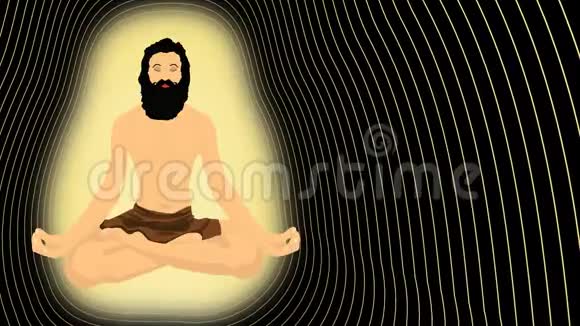 冥想瑜伽人在帕德马萨纳姿势瑜伽冥想姿势的动画与能量脉轮波扩大视频的预览图