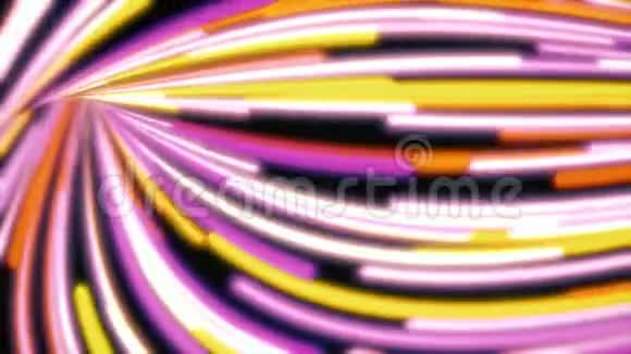 摘要霓虹灯波浪线移动快运动背景快速流动的窄弯曲彩色条纹无缝环视频的预览图