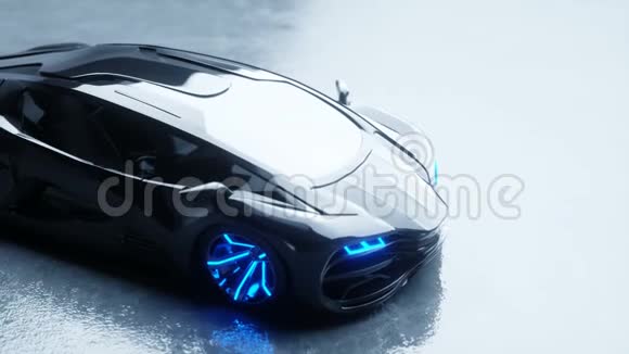 带有蓝光的黑色未来派电动汽车未来的概念现实的4k动画视频的预览图
