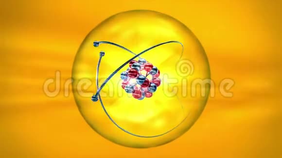 在黄色背景上带有原子核原子壳和轨道电子的原子视频的预览图