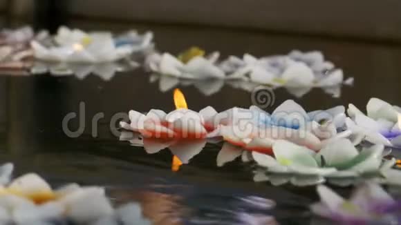 莲花彩烛浮于水中的佛寺帕塔亚泰国视频的预览图