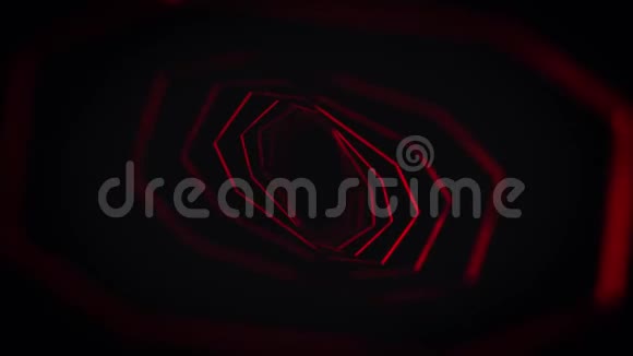 黑色背景下旋转霓虹灯线条的抽象动画动画霓虹灯隧道扭曲数字图形视频的预览图