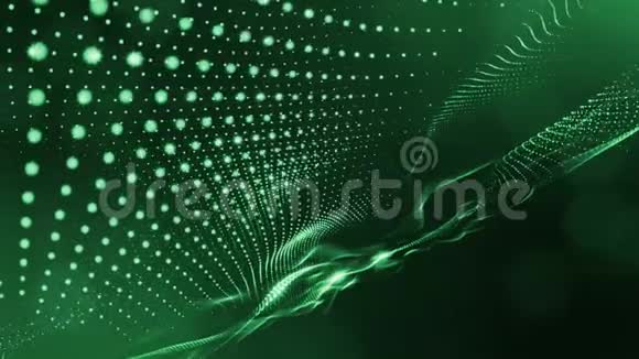 具有景深的虚拟空间带粒子的循环全息背景形成线面网格绿色的绿色1视频的预览图