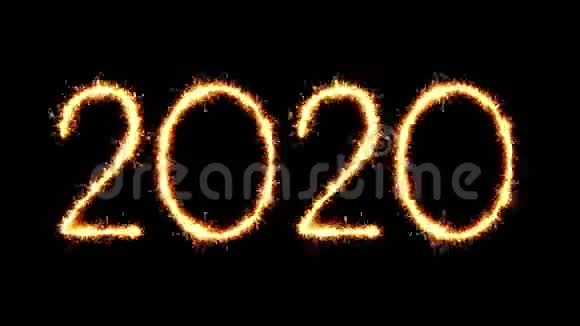 新年快乐2020文字火花闪烁火花烟花循环动画视频的预览图