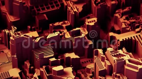 由不同元件印刷电路板和耀斑红色制成的抽象工艺背景3D渲染视频的预览图