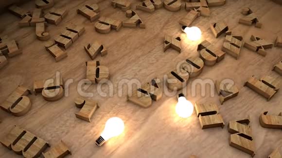 木字从木立方体木字文字串在桌子上与灯泡视频的预览图