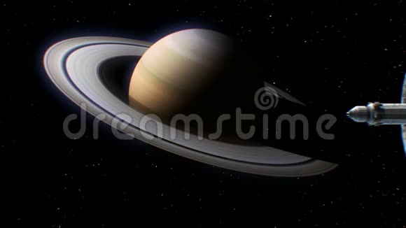 土星背景下的星际宇宙飞船视频的预览图