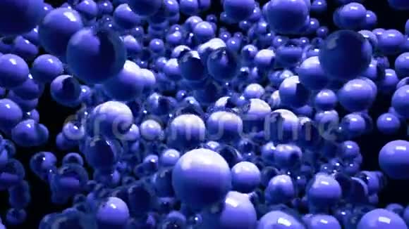 4k运动图形循环动画与景深蓝色球体与强烈的反射和高光球体视频的预览图