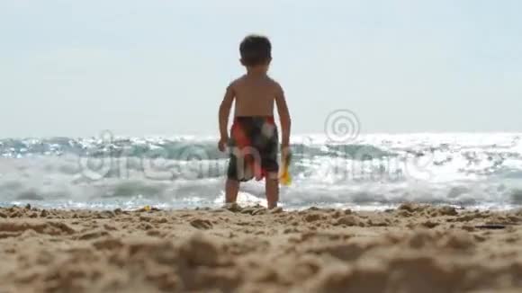在海滩上玩的男孩视频的预览图
