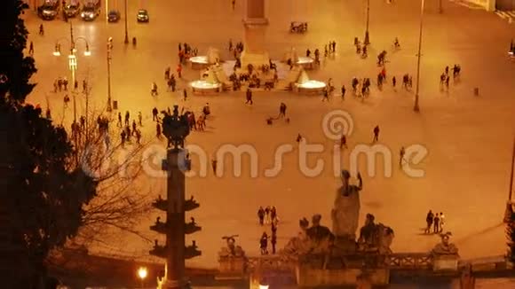 日落后的波波洛广场意大利罗马4K视频的预览图