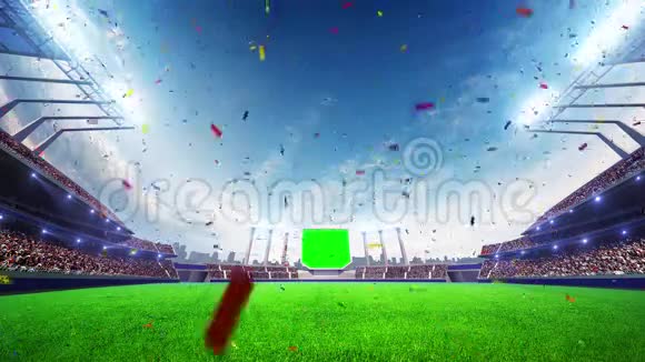 体育场移动灯动画闪光灯与人球迷3D渲染插图阴天视频的预览图