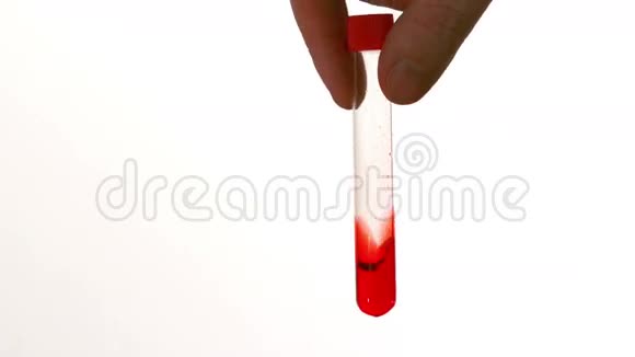 在白色背景上用手旋转血液试管视频的预览图