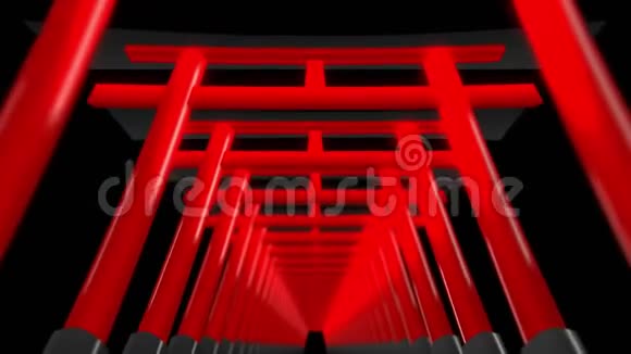 日本的红色Tori门神社的托里门神宫隧道CG循环动画视频的预览图