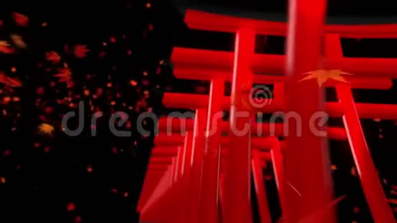日本的红色Tori门神社的托里门神宫隧道CG循环动画视频的预览图