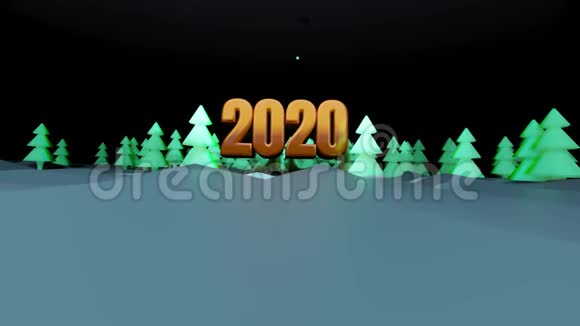 美丽的圣诞背景新年与黄金文本20203D渲染背景夜针叶林视频的预览图