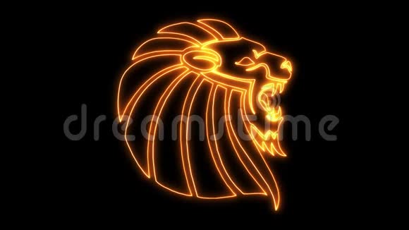 橙色霓虹灯狮子头动画标志循环图形元素v3视频的预览图