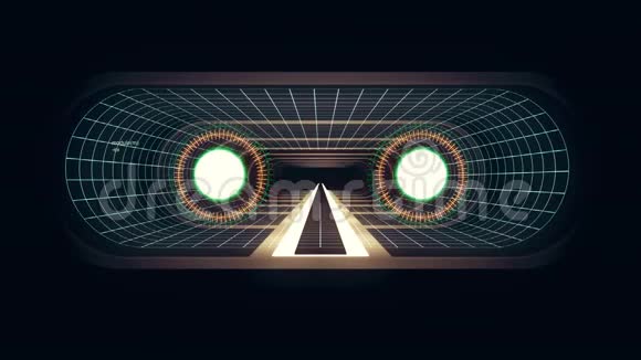 通过虚拟现实霓虹灯网格绿色灯光阅读文字网络隧道HUD界面运动图形动画视频的预览图