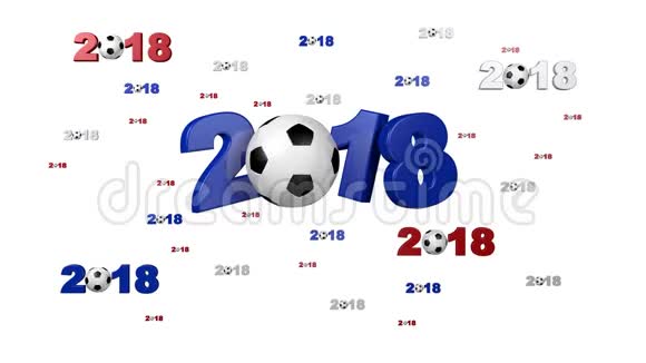 许多蓝红白足球2018设计与球在旋转视频的预览图