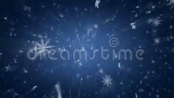 蓝色背景上的雪花和星星4K跑了视频的预览图