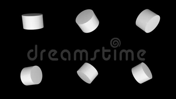 六个逼真的圆柱体几何形状集合三维渲染计算机生成的背景视频的预览图