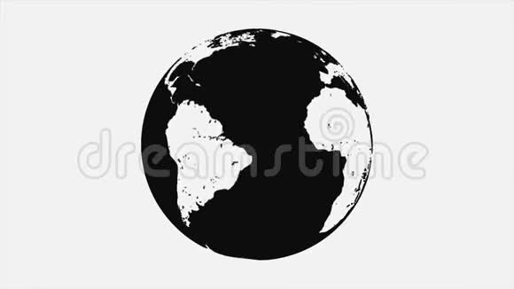 白色背景下旋转黑白地球仪剪影的抽象动画无缝环视频的预览图