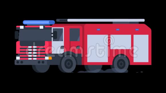 消防车驾驶与闪光灯透明的背景视频的预览图