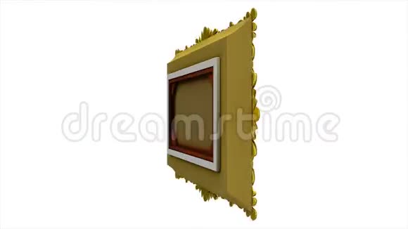 快速旋转白色背景上的金色相框带有运动跟踪标记和绿色屏幕的3D动画视频的预览图