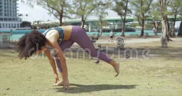 性感女人在公园训练瑜伽视频的预览图