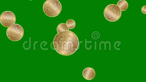 4K绿屏循环动画中的黄金比特币硬币数字货币技术视频的预览图