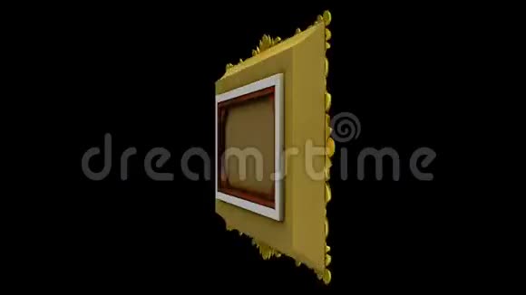 在黑色背景上快速旋转金色相框带电视噪音和绿色屏幕的3D动画无缝循环视频的预览图