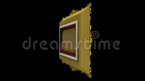 快速旋转黑色背景上的金色相框带有运动跟踪标记和绿色屏幕的3D动画视频的预览图