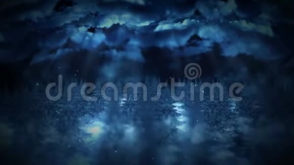 冬季森林插图夜景抽象自然背景循环景观动画视频的预览图