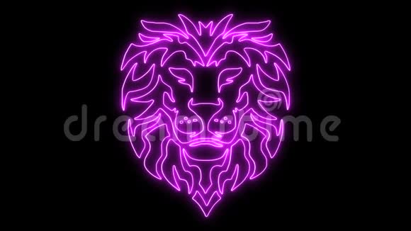 紫红色霓虹灯狮头动画标志循环图形元素v1视频的预览图