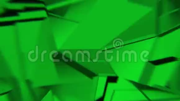 绿色抽象多边形破碎形状起伏无缝循环三维动画视频的预览图