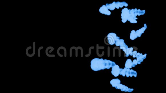 蓝色发光墨水溶解在水的黑色背景与卢马哑光计算机模拟的三维渲染浓墨水视频的预览图