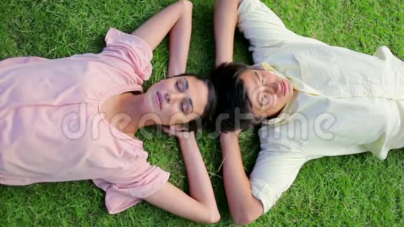 平静的夫妻在草地上打盹视频的预览图