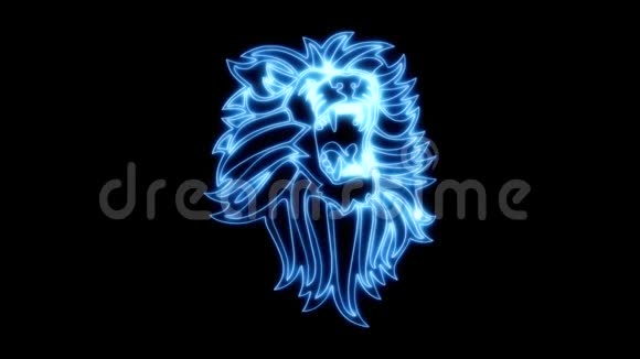 蓝色霓虹灯狮子咆哮动画标志循环图形元素v1视频的预览图