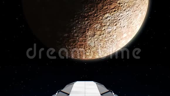 目标水星巨型飞船飞向行星引擎闪烁三维动画创造了地球的纹理视频的预览图