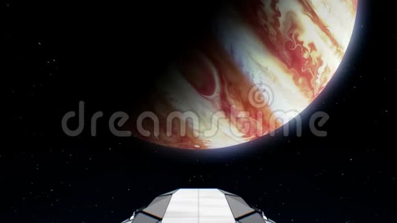 以木星为目标巨型飞船飞向行星引擎闪烁三维动画创造了地球的纹理视频的预览图