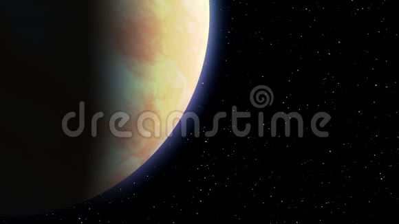 背景上的金星虚构的太空飞机飞过行星太空旅游的宇宙飞船概念3D动画视频的预览图